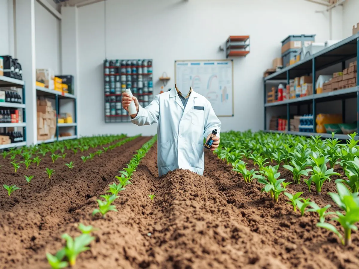 技术人员在新开垦基地进行土壤取样和微生物菌剂施用准备